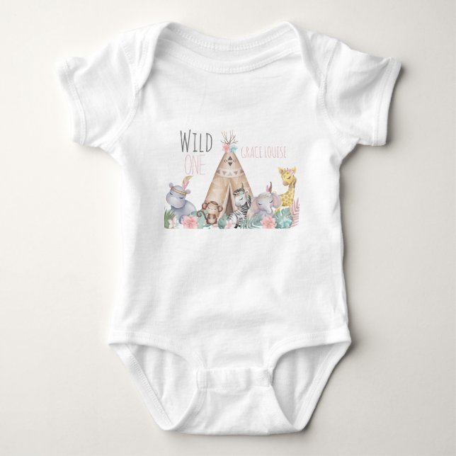 Wild One Boho Safari Birthday Outfit  Baby Bodysuit (Front)