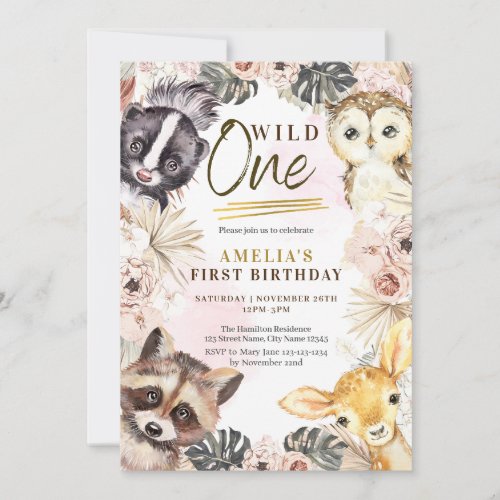 Wild One Boho Woodland First Birthday Invitation