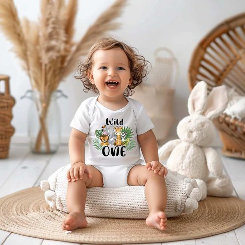 Wild One Boy 1st Birthday Jungle Safari Cute Baby Baby T_Shirt