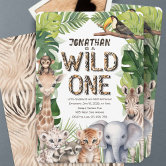 Wild one Safari themed 1st birthday photo Invitation