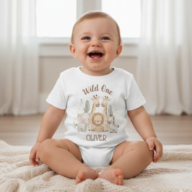 Wild One Boy 1st Birthday Safari Baby Baby T-Shirt (Creator Uploaded)