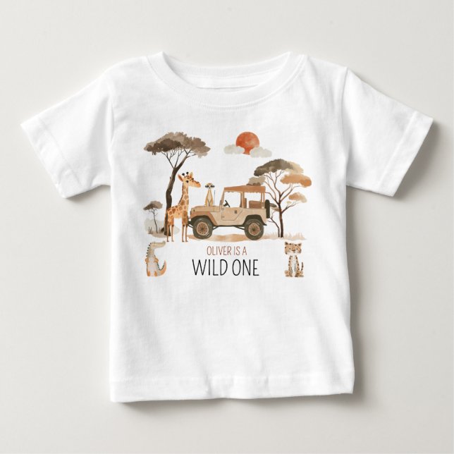 Wild One Boy 1st Birthday Safari Baby T-Shirt (Front)