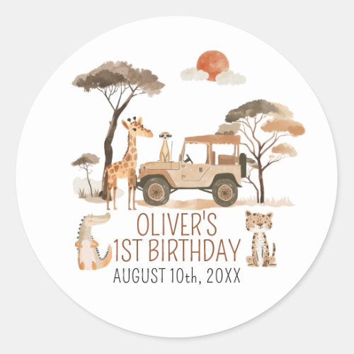 Wild One Boy 1st Birthday Safari Classic Round Sticker