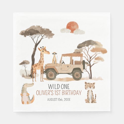 Wild One Boy 1st Birthday Safari Napkins