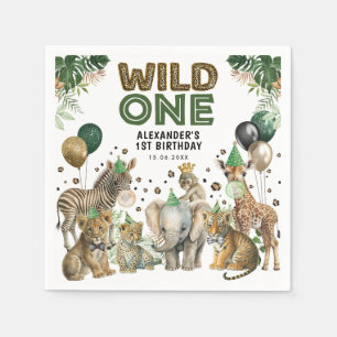 Wild One Boy 1st Birthday Safari Party Animals Napkins