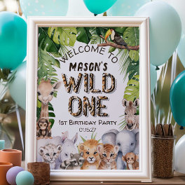 Wild One Boy 1st birthday Safari Themed Welcome Foam Board