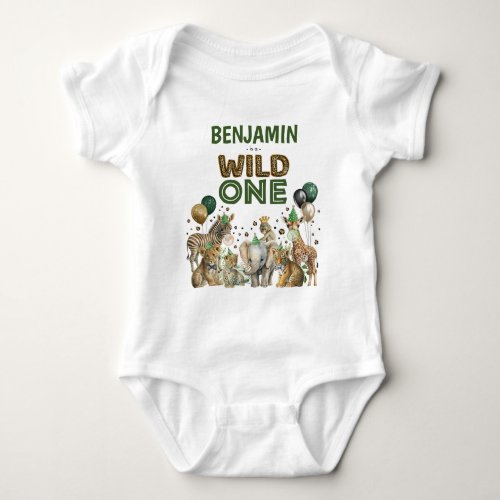 Wild One Boy Birthday Jungle Safari Party Animals Baby Bodysuit