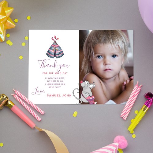 Wild One boy first birthday cute custom photo Thank You Card