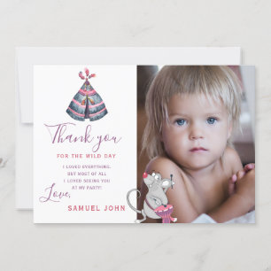 Wild One boy first birthday funny photo thank you Invitation