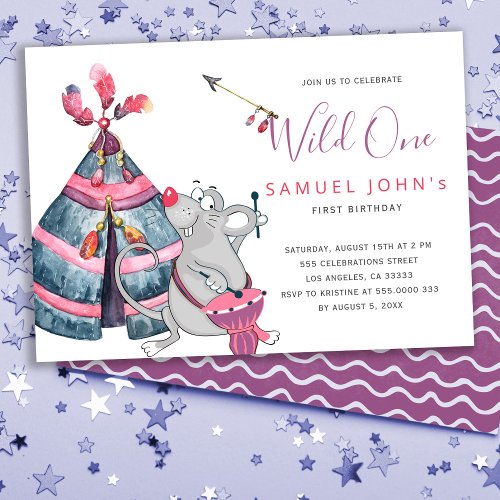 Wild One boy first birthday funny tribal party Invitation