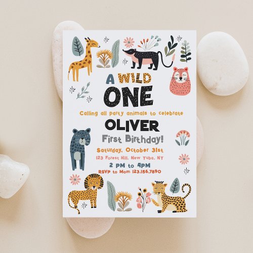 Wild One Boy First Birthday Invitation