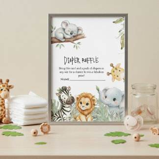 Wild One Boy Safari Jungle Animals Baby Shower Enclosure Card