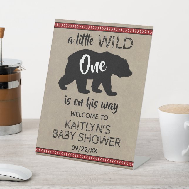Wild One Boys Baby Shower Welcome Pedestal Sign (In SItu)