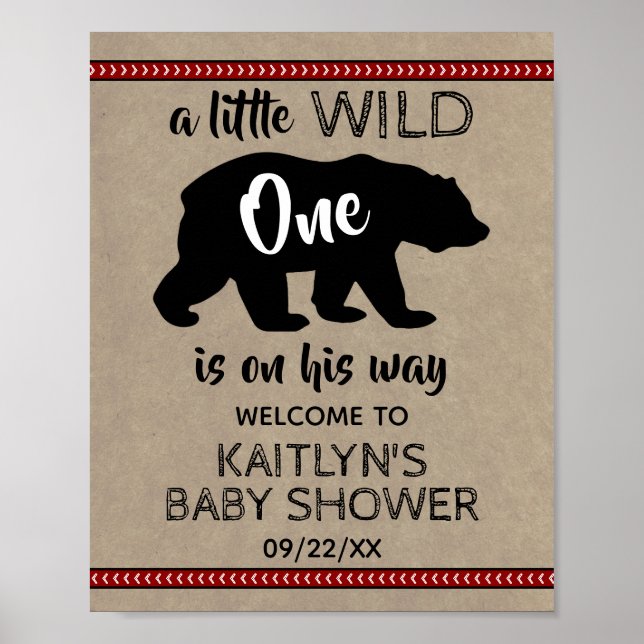 Wild One Boys Baby Shower Welcome Poster (Front)