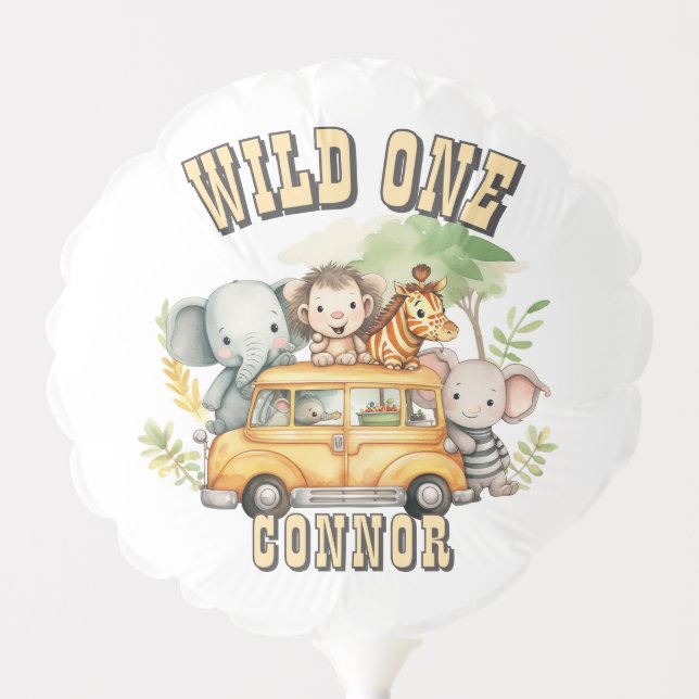 Wild one boys birthday safari animals  balloon (Front)
