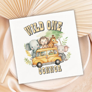 Wild one boys birthday safari animals napkins