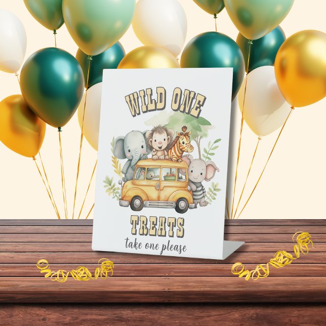Wild one boys birthday safari animals  pedestal sign (Creator Uploaded)