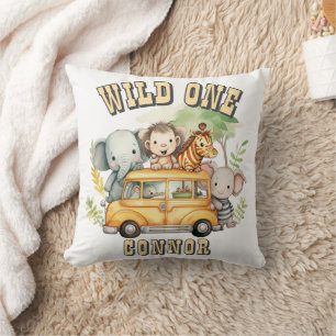 Wild one boys birthday safari animals  throw pillow