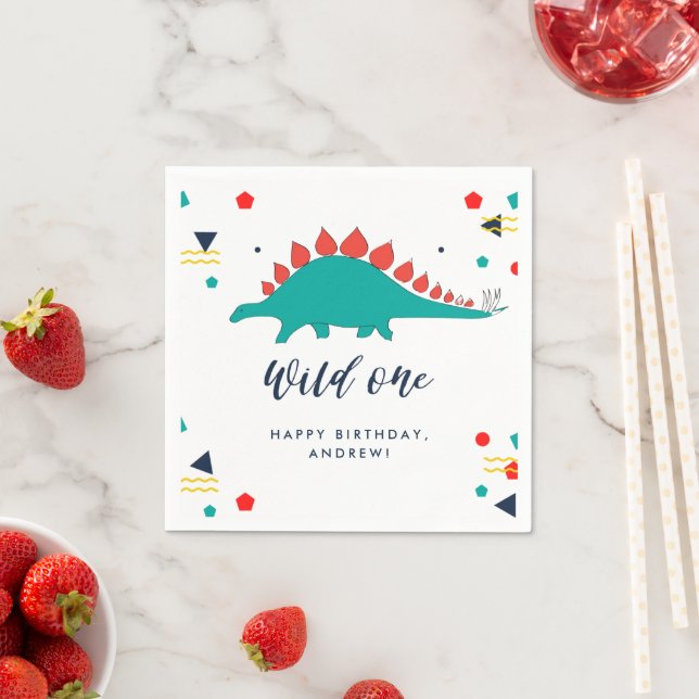 Wild One Boys Confetti Dinosaur Birthday Party Napkins (Insitu)