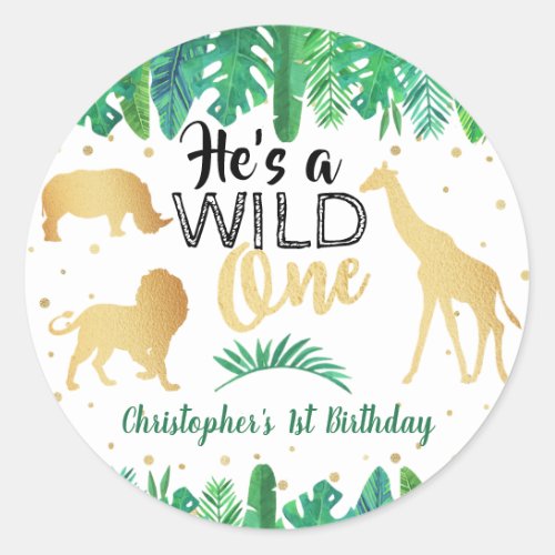 Wild One Boys First Birthday Party Favor Classic Round Sticker