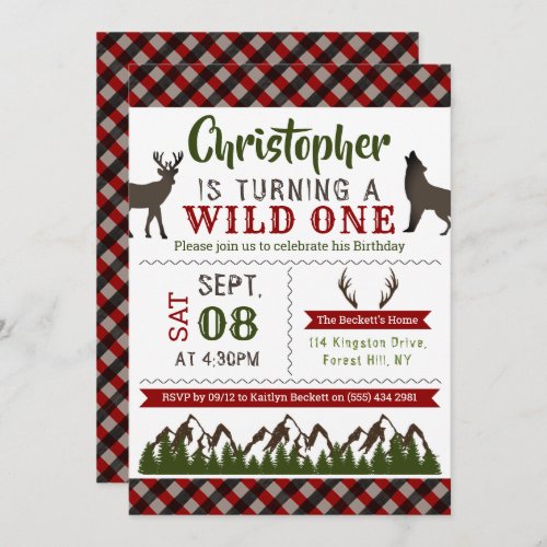 Wild One Boys First Birthday Party Invitations
