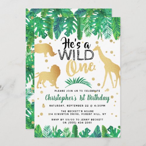 Wild One Boys First Birthday Party Invitations