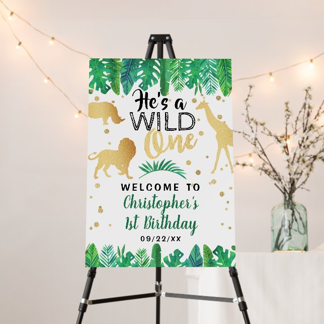 Wild One Boys First Birthday Party Welcome Foam Board (In Situ (Stand))