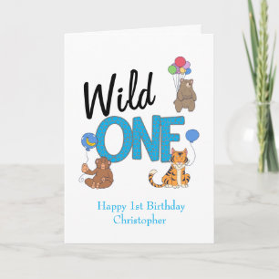 Wild One Boys First Birthday Safari Jungle Animals Card