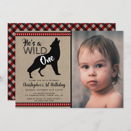 Wild One Boys Photo First Birthday Invitations