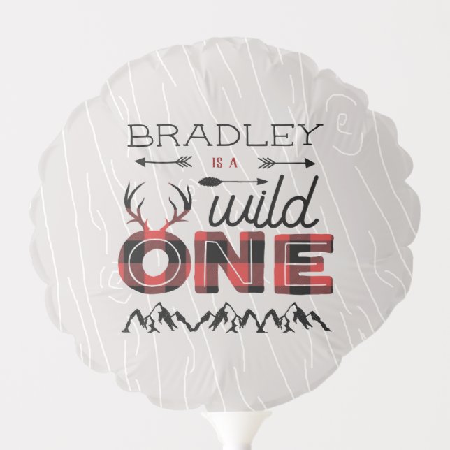 Wild One Boys Rustic Plaid Lumberjack 1st Birthday Balloon (Front)