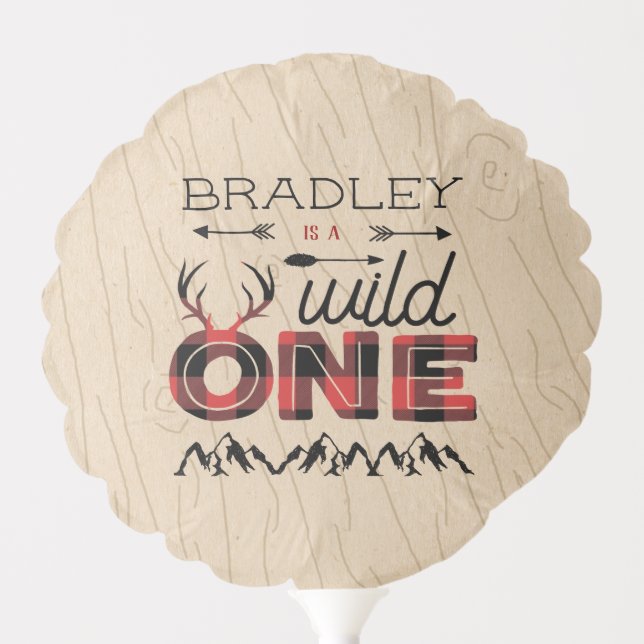 Wild One Boys Rustic Plaid Lumberjack 1st Birthday Balloon (Front)