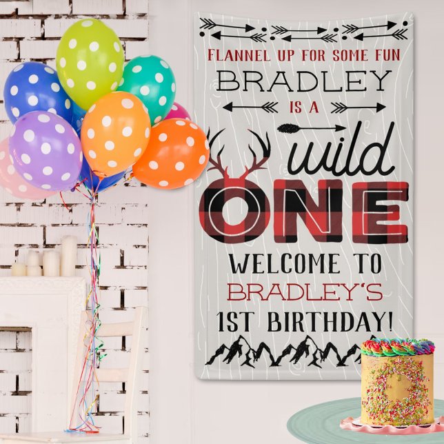 Wild One Boys Rustic Plaid Lumberjack 1st Birthday Banner (Creator Uploaded)