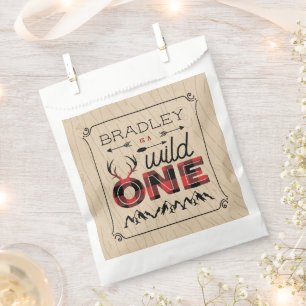 Wild One Boys Rustic Plaid Lumberjack 1st Birthday Favor Bag