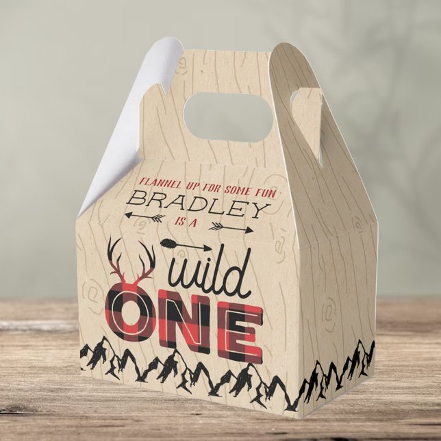 Wild One Boys Rustic Plaid Lumberjack 1st Birthday Favor Boxes (Creator Uploaded)