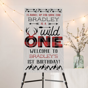 Wild One Boys Rustic Plaid Lumberjack 1st Birthday Foam Board