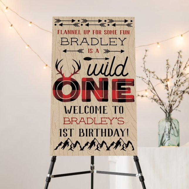 Wild One Boys Rustic Plaid Lumberjack 1st Birthday Foam Board (In Situ (Stand))