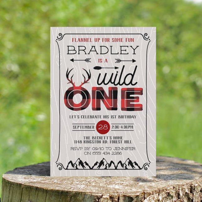Wild One Boys Rustic Plaid Lumberjack 1st Birthday Invitation (Creator Uploaded)