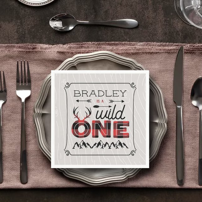 Wild One Boys Rustic Plaid Lumberjack 1st Birthday Napkins (Creator Uploaded)