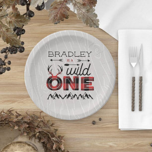 Wild One Boys Rustic Plaid Lumberjack 1st Birthday Paper Plates