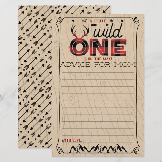 Wild One Boys Rustic Plaid Lumberjack Baby Advice (Front/Back)