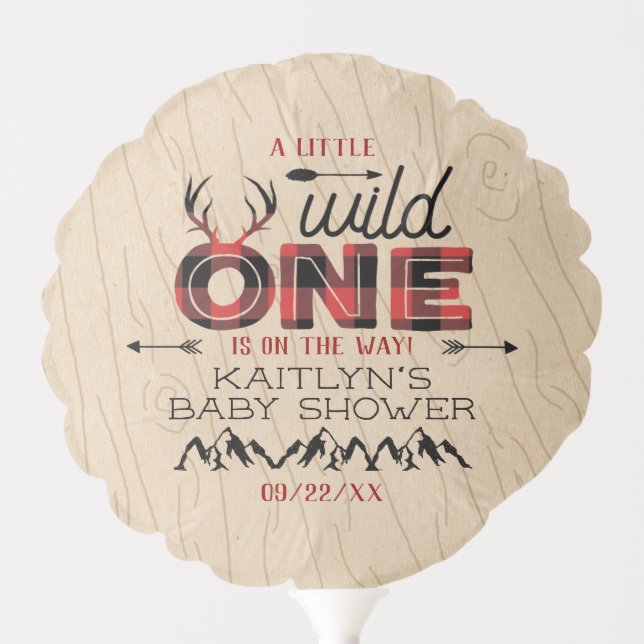 Wild One Boys Rustic Plaid Lumberjack Baby Shower Balloon (Front)