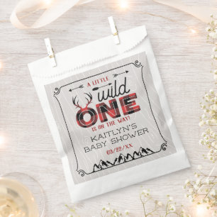 Wild One Boys Rustic Plaid Lumberjack Baby Shower Favor Bag