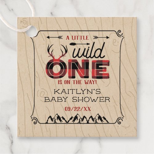 Wild One Boys Rustic Plaid Lumberjack Baby Shower Favor Tags