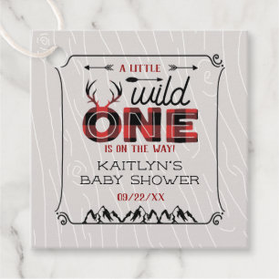 Wild One Boys Rustic Plaid Lumberjack Baby Shower Favor Tags