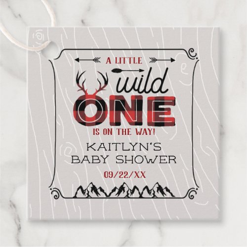 Wild One Boys Rustic Plaid Lumberjack Baby Shower Favor Tags