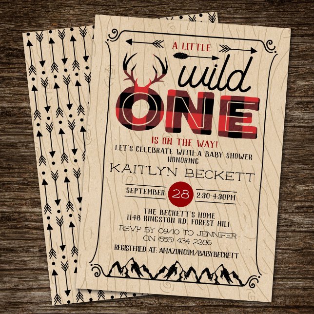 Wild One Boys Rustic Plaid Lumberjack Baby Shower Invitation (Creator Uploaded)