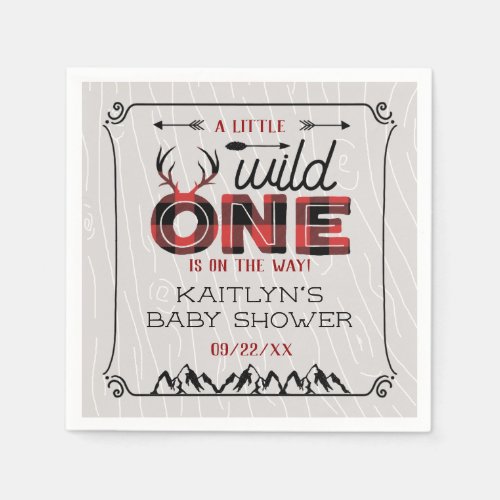 Wild One Boys Rustic Plaid Lumberjack Baby Shower Napkins