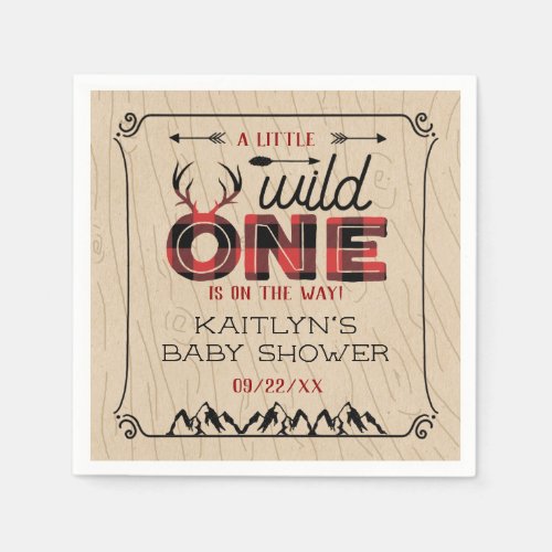 Wild One Boys Rustic Plaid Lumberjack Baby Shower Napkins