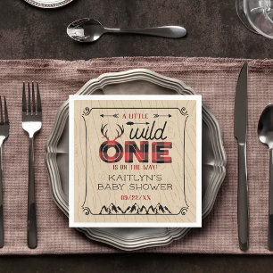 Wild One Boys Rustic Plaid Lumberjack Baby Shower Napkins