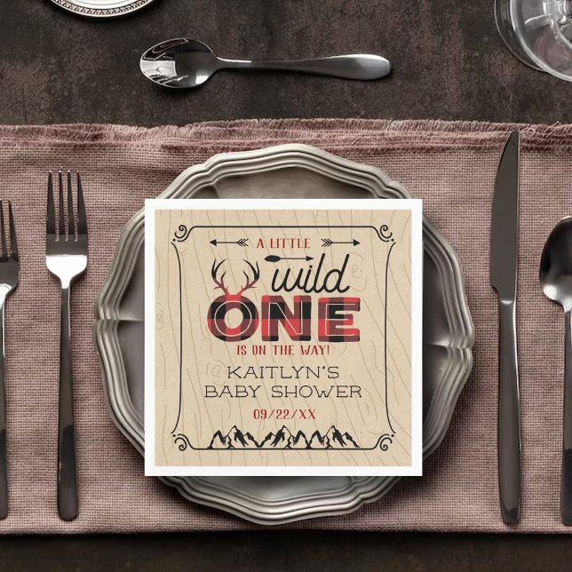 Wild One Boys Rustic Plaid Lumberjack Baby Shower Napkins (Creator Uploaded)